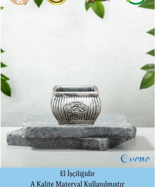 Gümüş Eskitme Mumluk Şamdan 3 Adet Tealight Uyumlu Üçlü Mini Çizgili Çiçekli Model